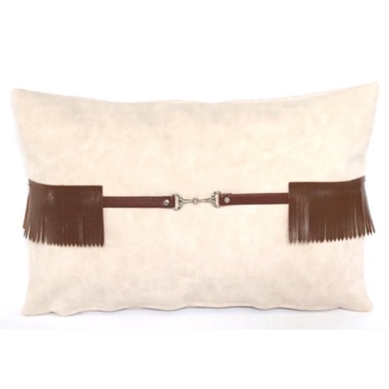 Deri Püsküllü Bej Kırlent