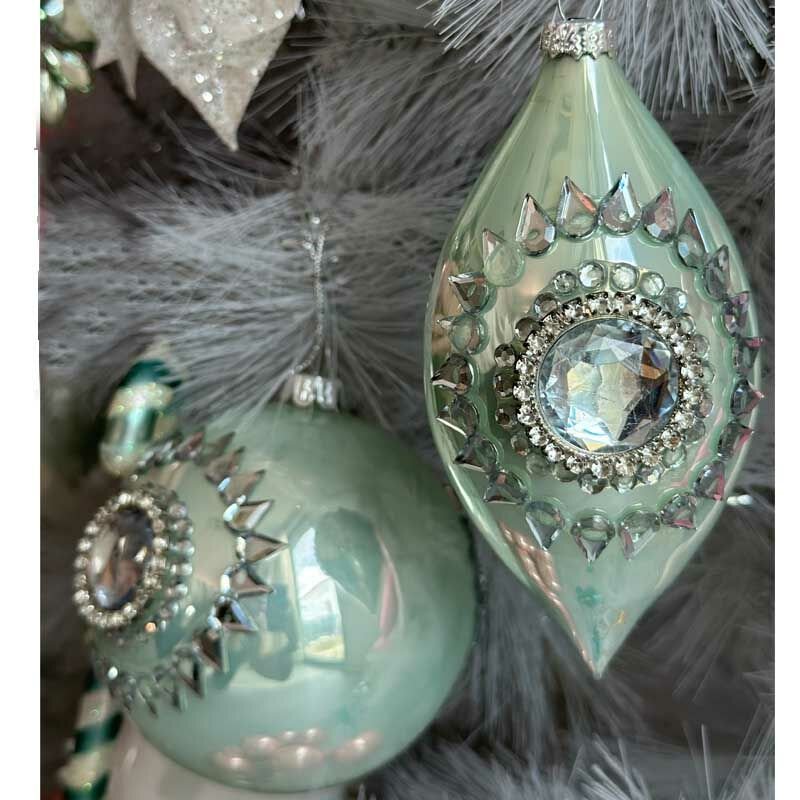 Kristal Taşlı Yeşil Top Süs 12cm