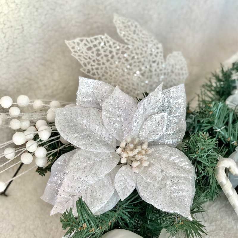 Beyaz Poinsetta Çiçeği/ Klipsli 24cm