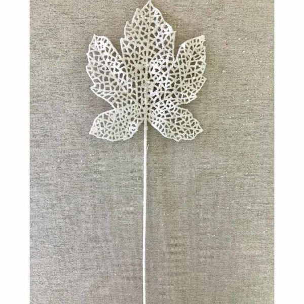 Beyaz Simli Yaprak Dalı 41cm