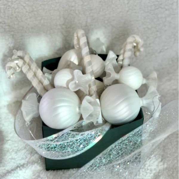 Candy Cane Cam Süs 6'lı Set Beyaz