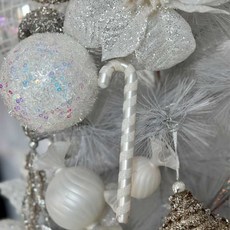 Candy Cane Cam Süs 6'lı Set Beyaz