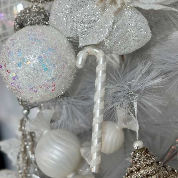 Candy Cane Cam Süs 6'lı Set Beyaz