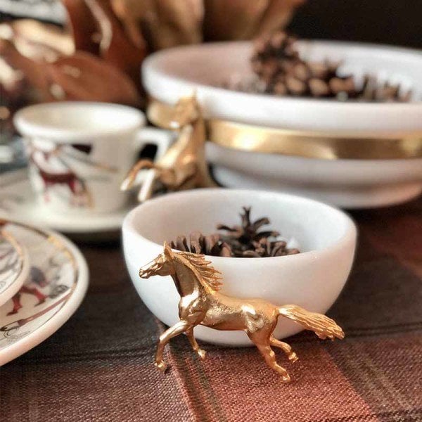 Brass Horse Decorated Marble Bowl