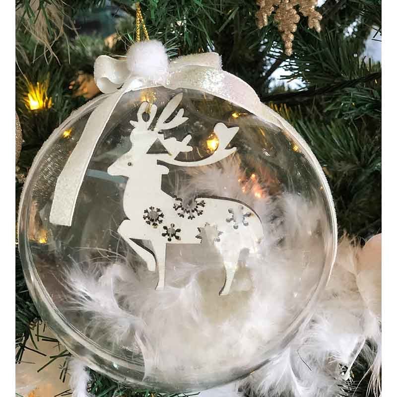 Snowy Deer Şeffaf Top Yılbaşı Süsü 20cm