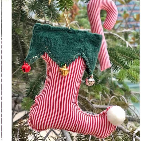 Stripe Boots Christmas Ornament
