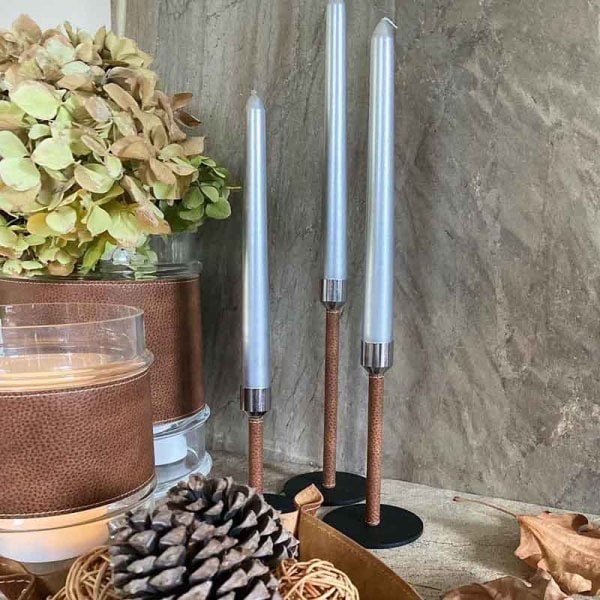 Deri Kaplamalı Şamdan / 3'lü Set