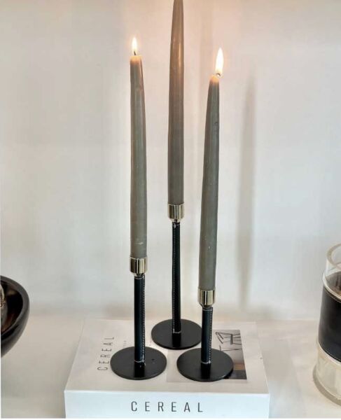 Deri Kaplamalı Şamdan / 3'lü Set