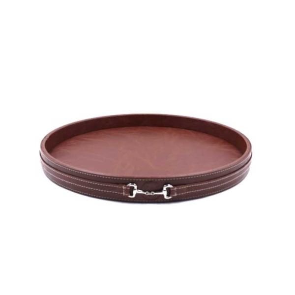 Taba Deri Kemerli Yuvarlak Tepsi