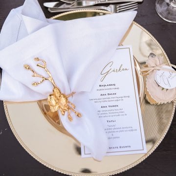 Floral Peçetelik/ Gold 2'li Set