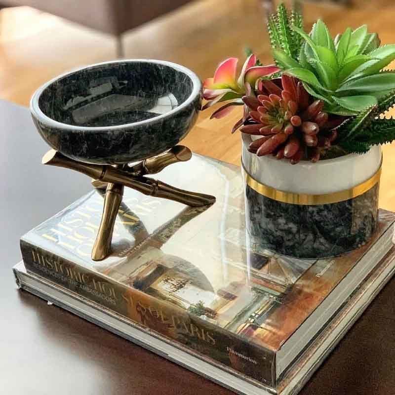 Pirinç Bambu Ayaklı Mermer Kase