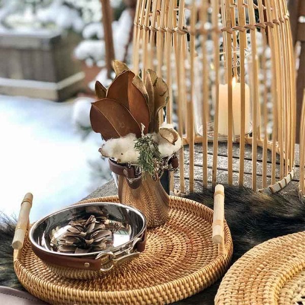 Ahşap Kulplu Rattan Tepsi 30 cm