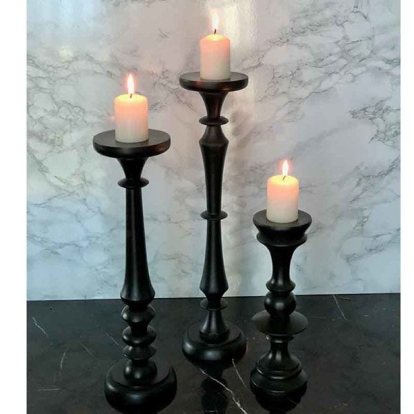 Siyah Trio Şamdan / 3'lü Set