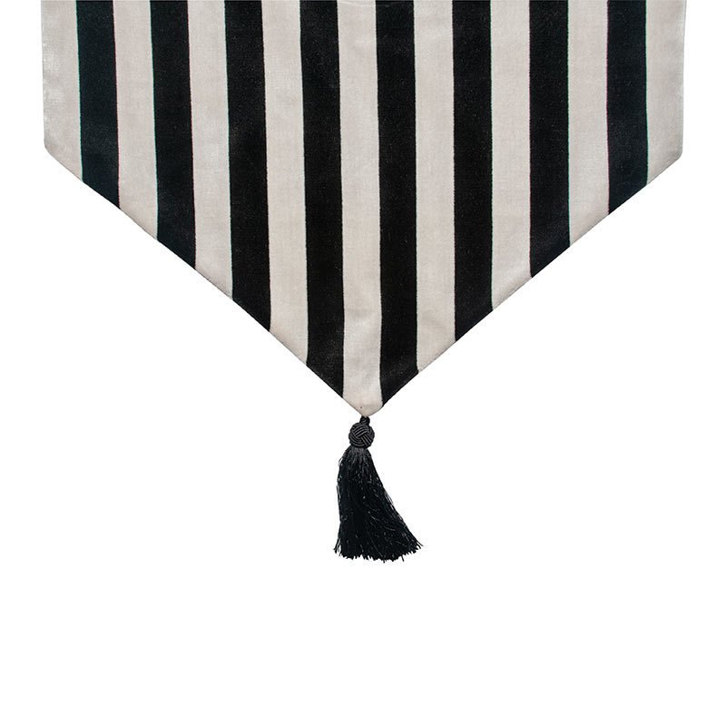 Siyah&Ekru Çizgili Velvet Runner