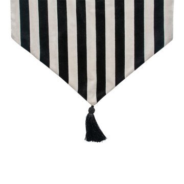 Siyah&Ekru Çizgili Velvet Runner