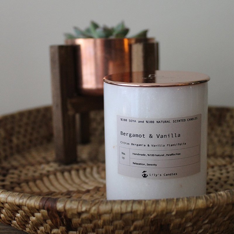 Lavantalı Aromaterapi Mermer Mum Bronz