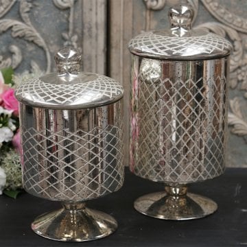 مزهرية فضية من الزجاج مع غطاء / كبير