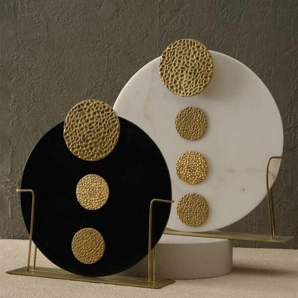 Petek Düğmeli Mermer Disk/ Beyaz