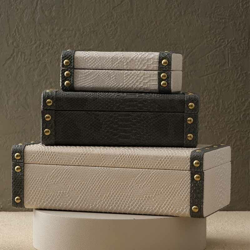 Pirinç Detaylı Deri Kutu/ 3'lü Set