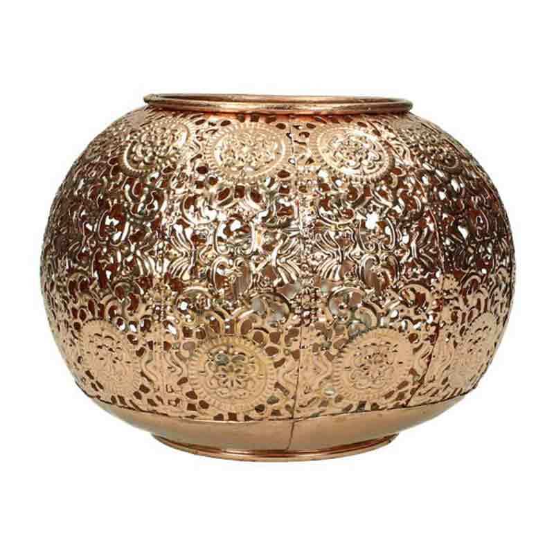 İşlemeli Bronz Mumluk/Vazo