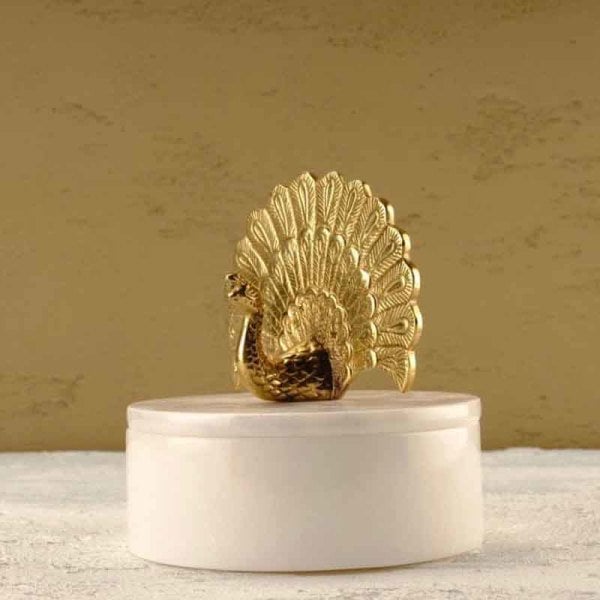 Brass Peacock Decorated Marble Box