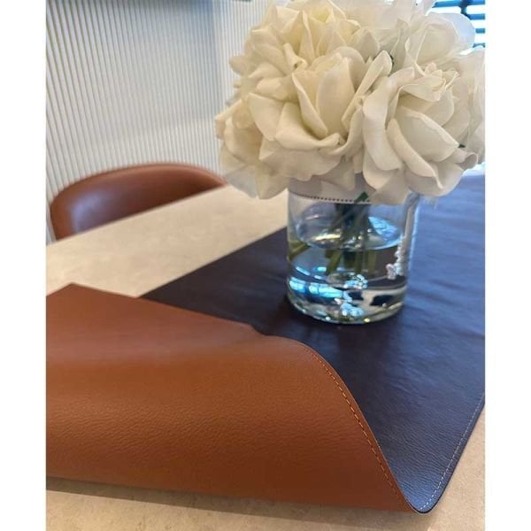 Çift Taraflı Deri Runner/ Taba&Kahve