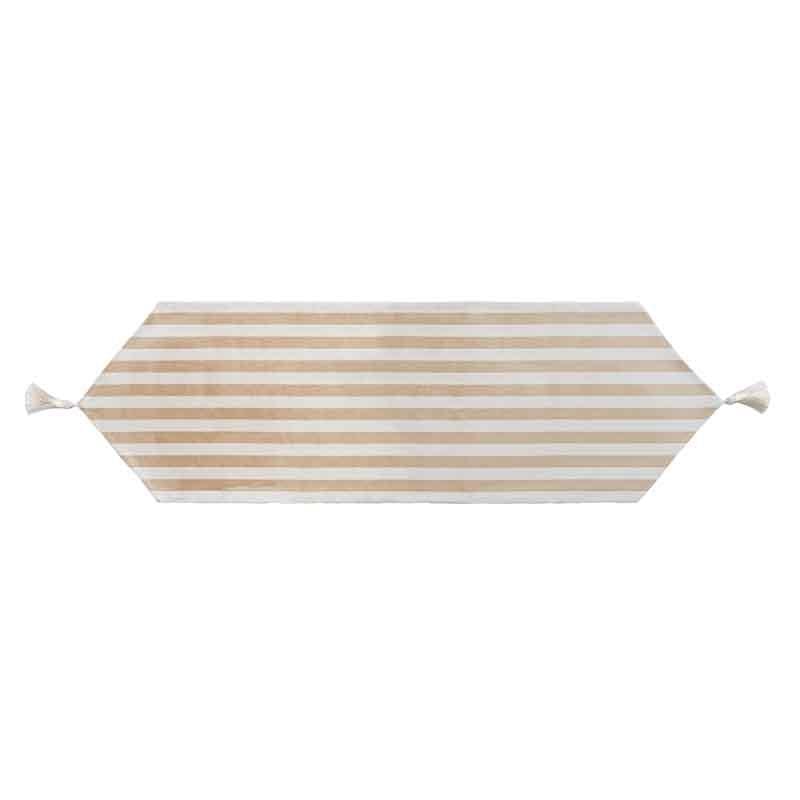 Ekru Çizgili Velvet Runner