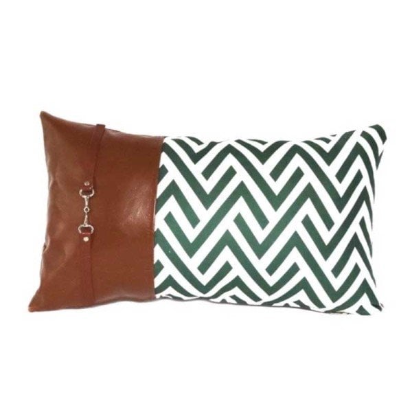 Taba Deri Kemerli Yeşil Kırlent Kılıfı