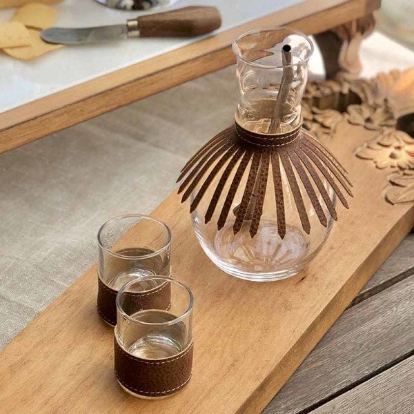 Taba Deri Aksesuarlı Shot Bardağı/ 4'lü Set