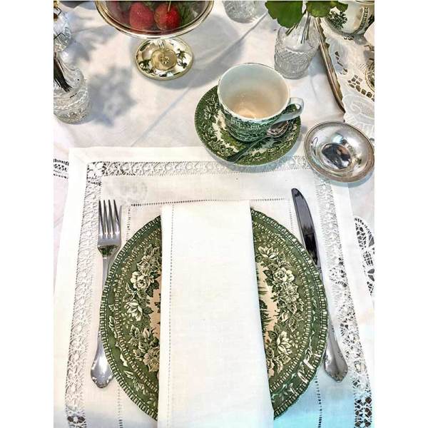 Antika Detaylı Keten Amerikan Servis&Peçete Seti 2li Set