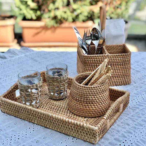 Rattan Dikdörtgen Tepsi 35 cm