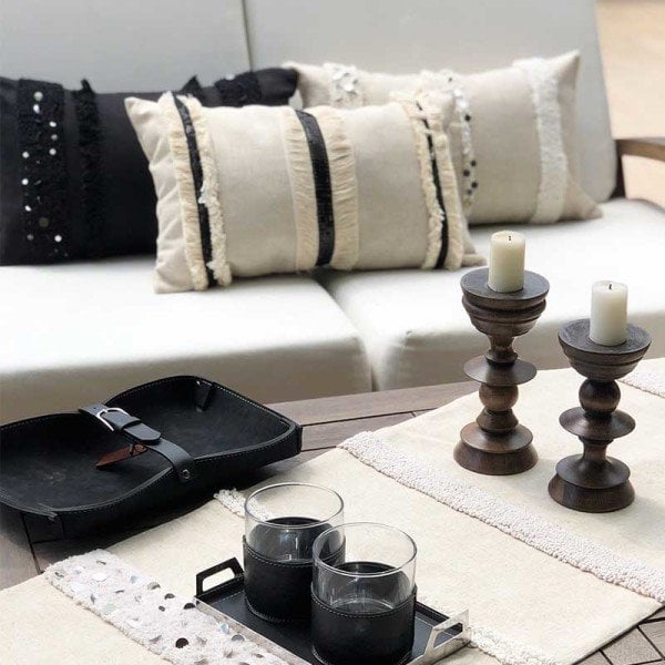 Moroccan Chic Siyah Keten Kırlent Kılıfı