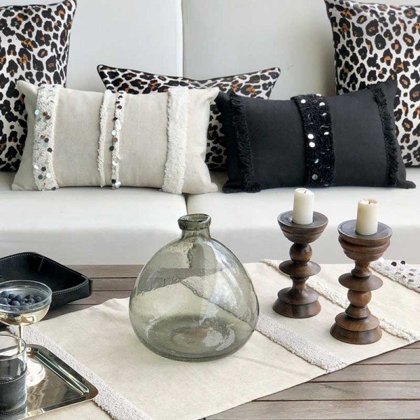 Moroccan Chic Bej Keten Punch Kırlent Kılıfı