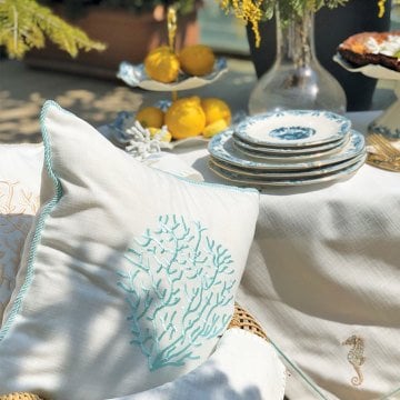 Coral Embroidered Pillowcase/Mint