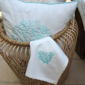 Coral Embroidered Pillowcase/Mint