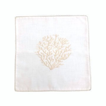 Pillow Cover with Coral Embroidery/Beige