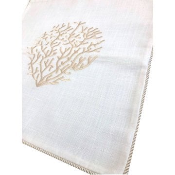 Pillow Cover with Coral Embroidery/Beige