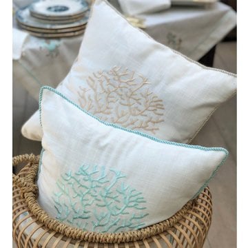Pillow Cover with Coral Embroidery/Beige
