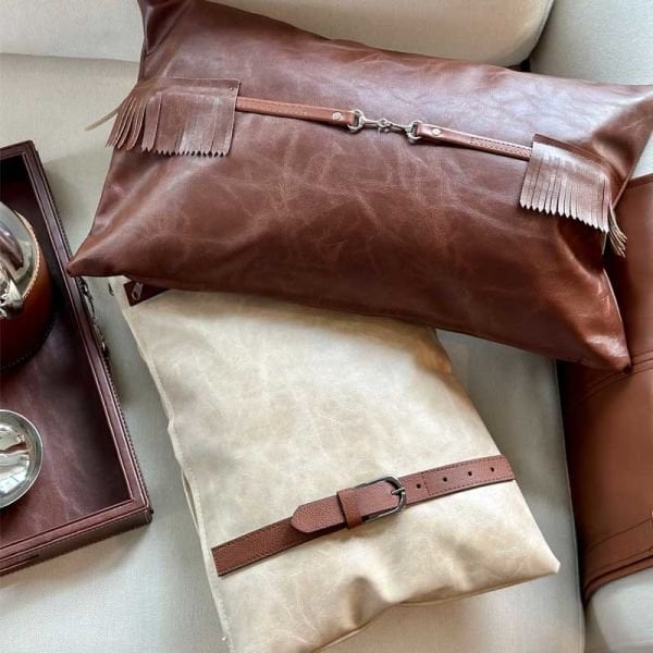 Tan Leather Pillow Cover