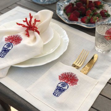 Coral Bleu Blanc Cepli Amerikan Servis 2'li Set