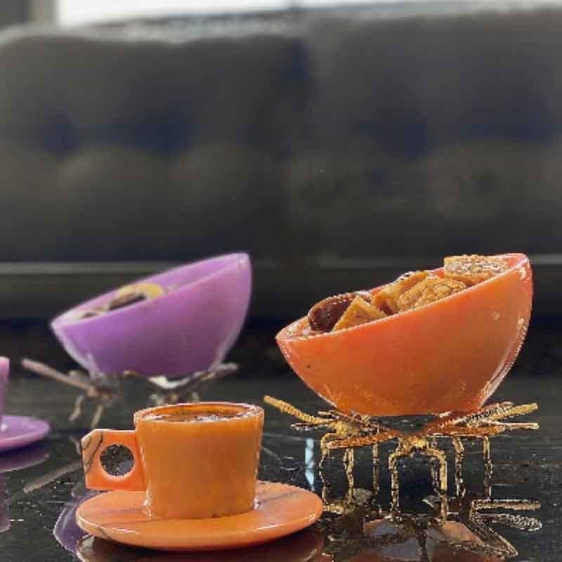 Pirinç Yusufcuk Ayaklı Mermer Kase/ Turuncu