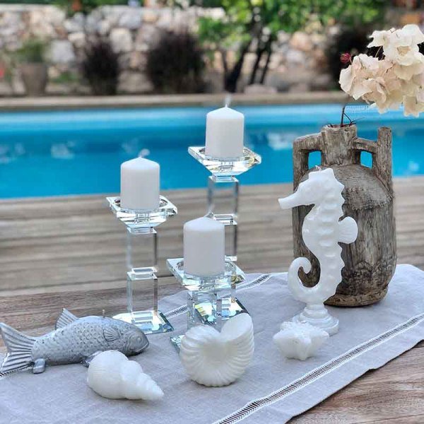 Kristal Kesim Cam Şamdan 12cm