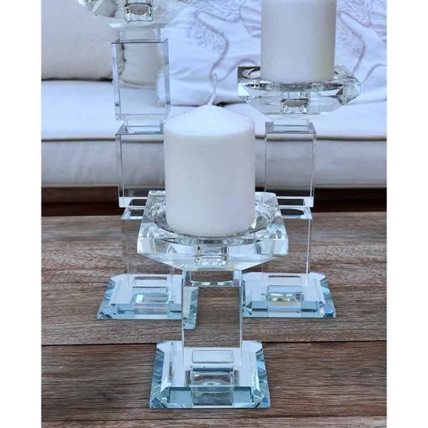 Kristal Kesim Cam Şamdan 12cm