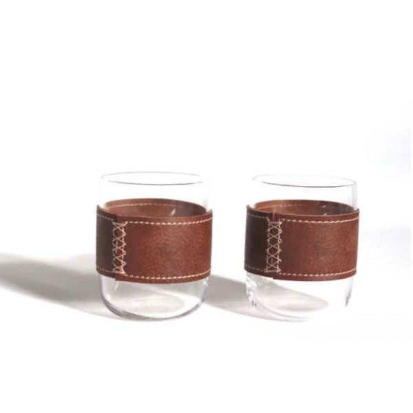 Water Glass with Leather Accessories/ Set of 2