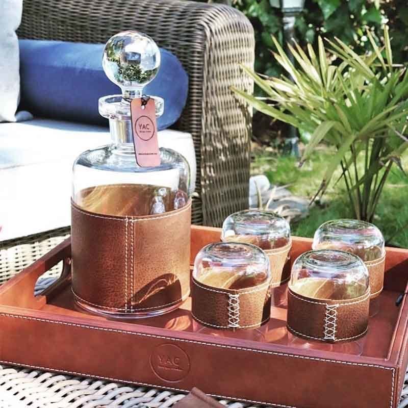 Water Glass with Leather Accessories/ Set of 2