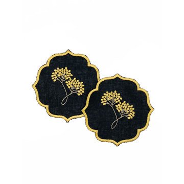 Mimoza Nakışlı Siyah Kokteyl Peçetesi / 2'li Set