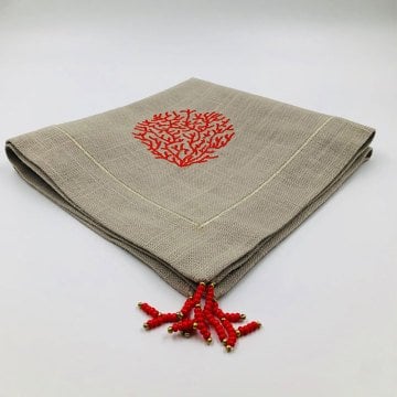 Mercan&Boncuk Nakışlı Kumaş Peçete 2'li Set