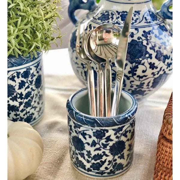 Bleu Blanc Silindir Saksı / S