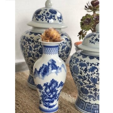 Bleu Blanc Manzara Desenli Küp 36cm