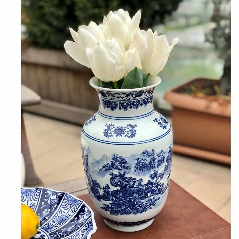 Bleu Blanc Manzara Desenli Küp 30cm